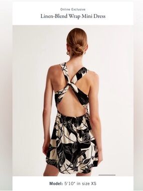 Linen-Blend Wrap Mini Dress in Black & Cream